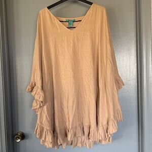 NWT Turquoise Haven Taupe Dress with Arrows and Ruffles V-Neck size Large